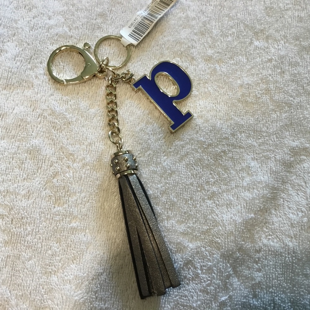 Key Chain/Bag Charm Kate Landry color Gray Leather Letter P NWT